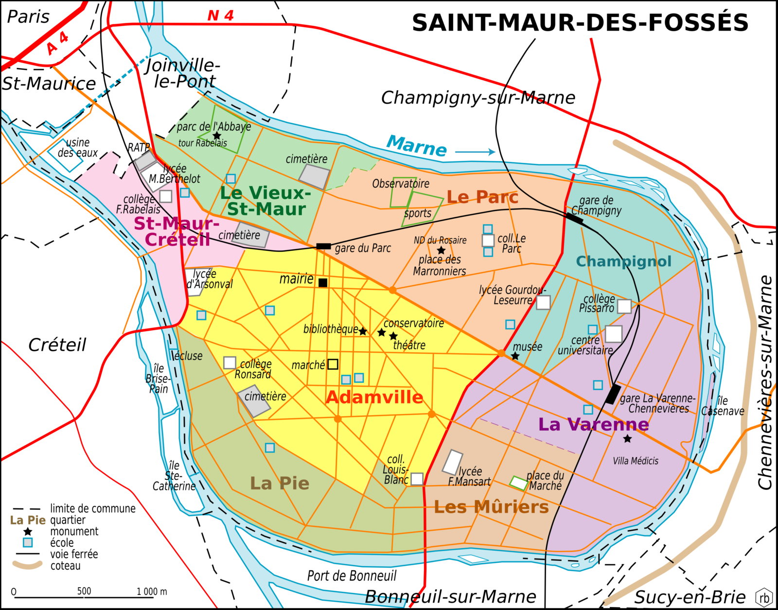 Saint-Maur-des-Fossés - carte des huit quartiers